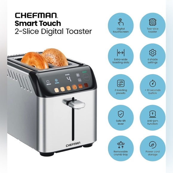 Details
 Chefman
Color Smart Touch Digital 2 Slice Toaster. 
Brand New. - Picture 1 of 7